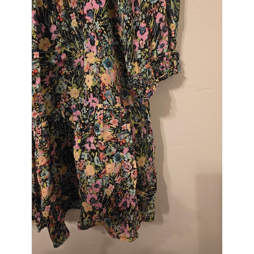 Zara Floral Long Sleeve Mini Dress Black Boho Tunic Medium - Picture 3 of 8